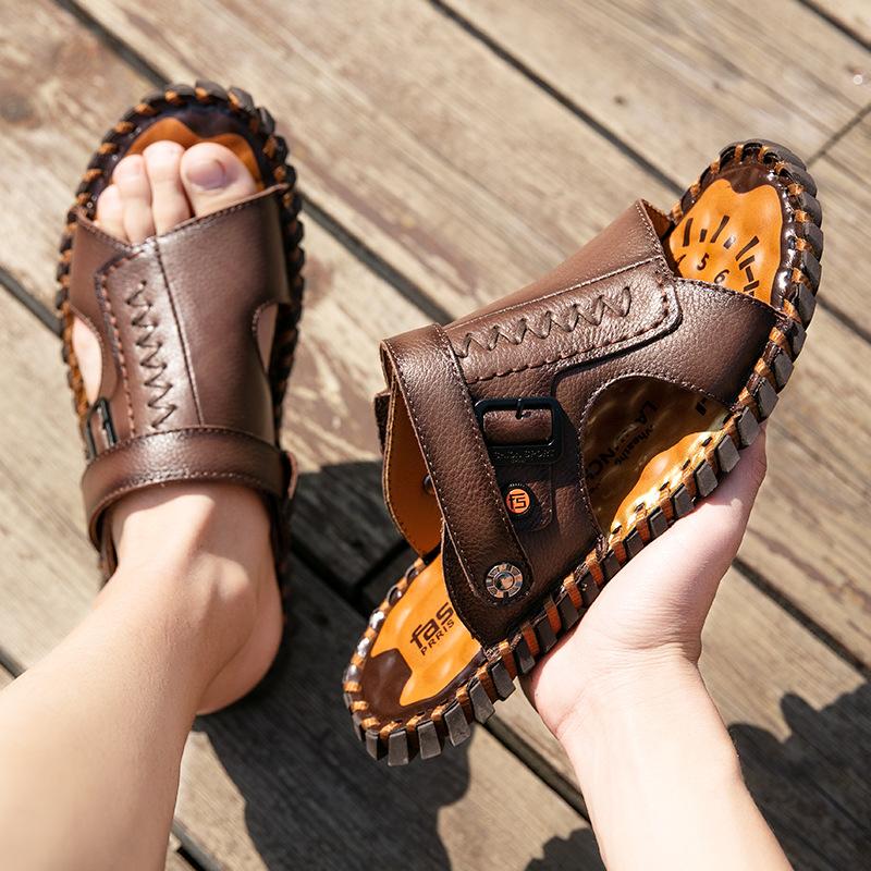 New Cow Open-toed Sandals Two Wear Breathable Casual Beach Shoes Rubber Soles