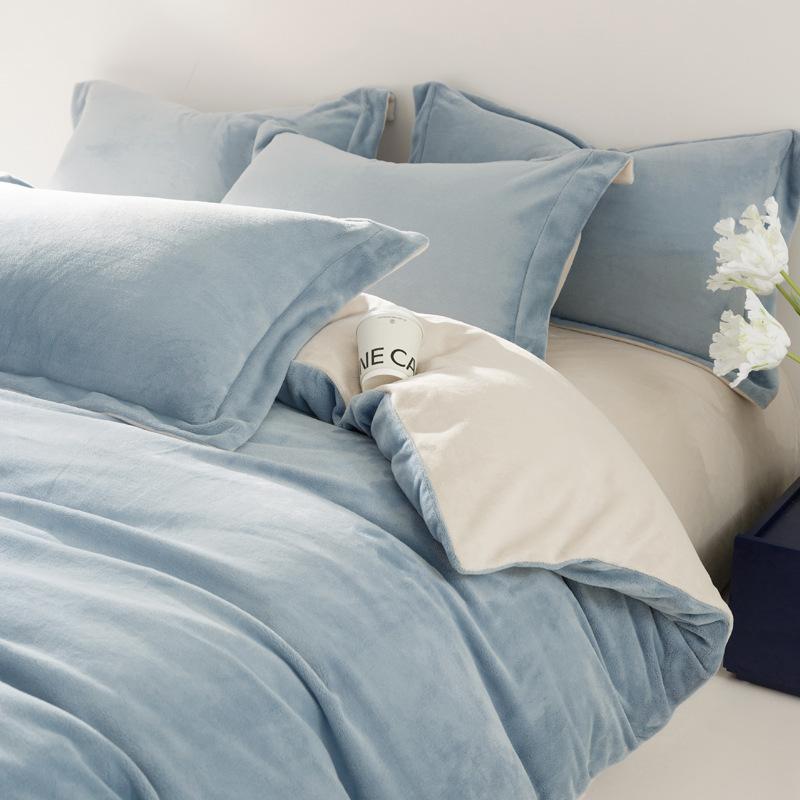 Solid Color Thickened Milk Fleece Four-Piece Set Double-Sided Fleece Coral Fleece Quilt Cover Flannel Bed Sheet Three-Piece Set