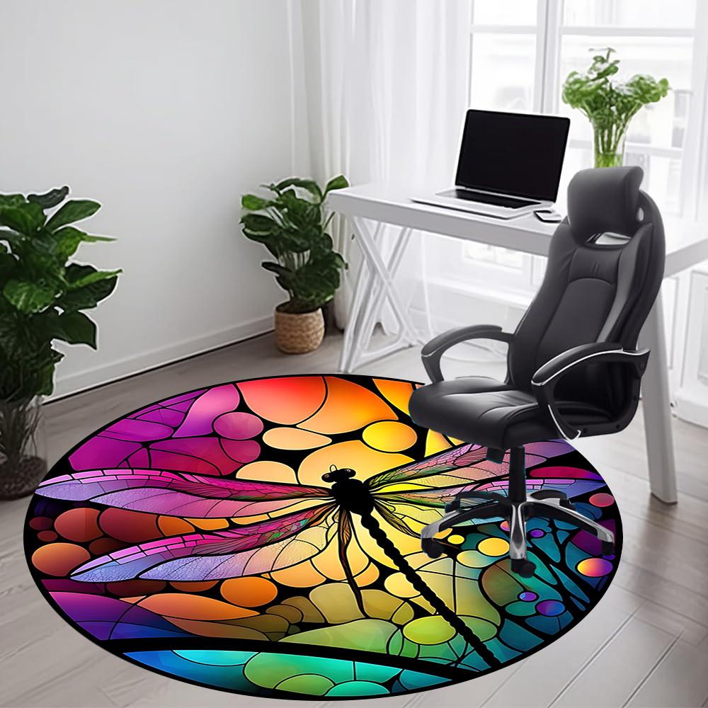 1pc Dragonfly StainedGlass Office Round Area Rug,  Mat Suitable ForOffice, Under Office Chairs Bedroom Living Room Home Decor, Room Deco
