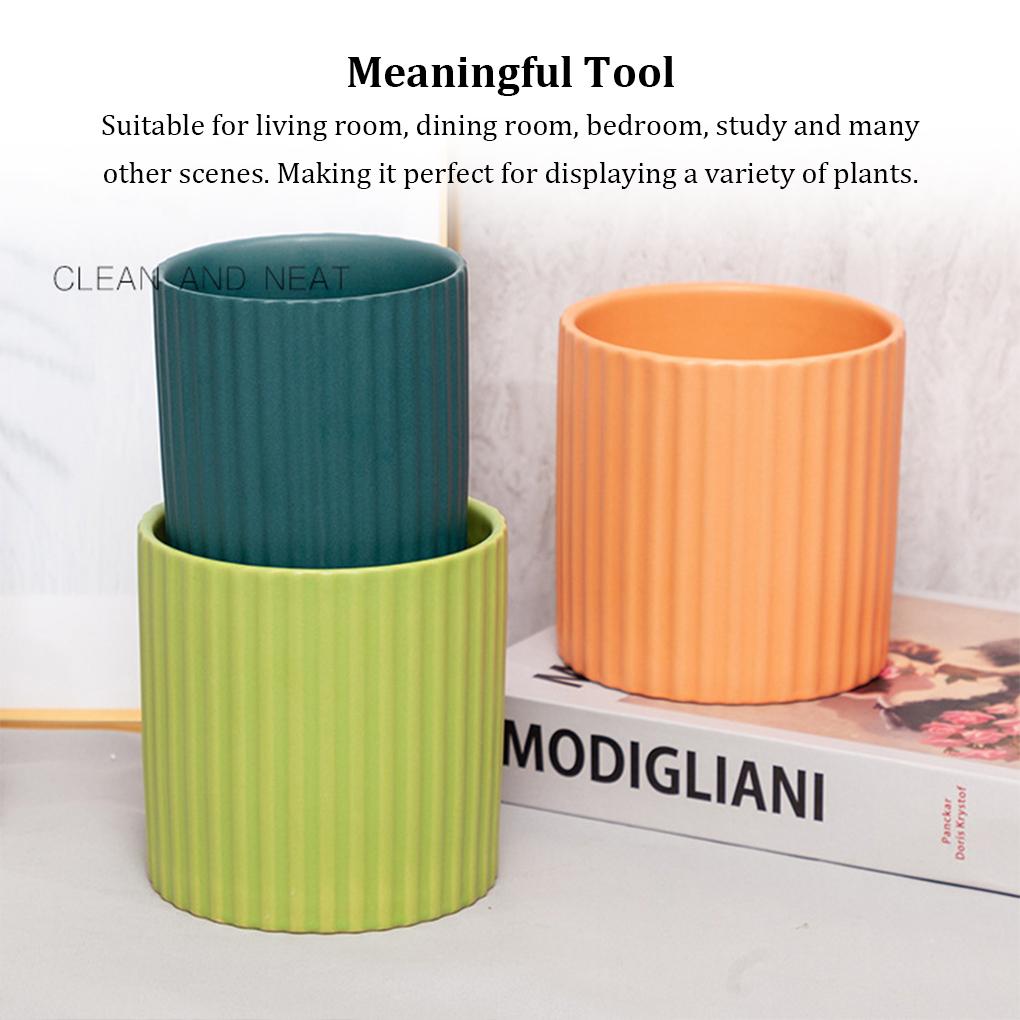 Striped Ceramic Flowerpot Pots Succulent Planter Round Indoor Smooth Surface Bonsai Home Potted Decoration Gifts