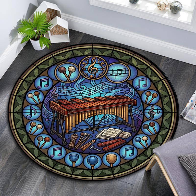 Musical Harmony Glass Round Area Rug Under Office Chairs Bedroom Living Room Home Decor