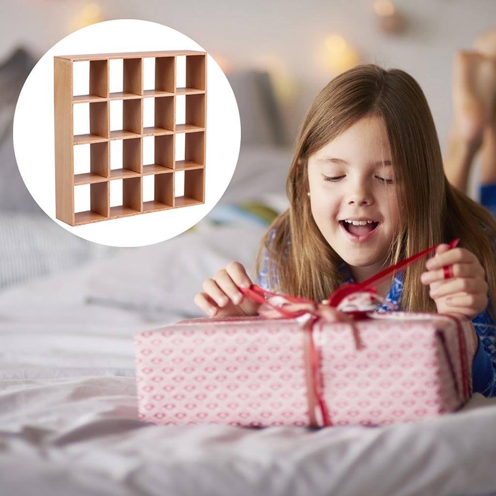 1: 12 Bebek Evi Minyatür Ahşap Depolama Rafı 16 Izgara Raf Bebek Evi Duvarı