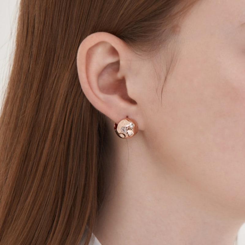 CRANNE 14K GF Carved Stone Ball One-Touch Bold Earrings C24EGF208