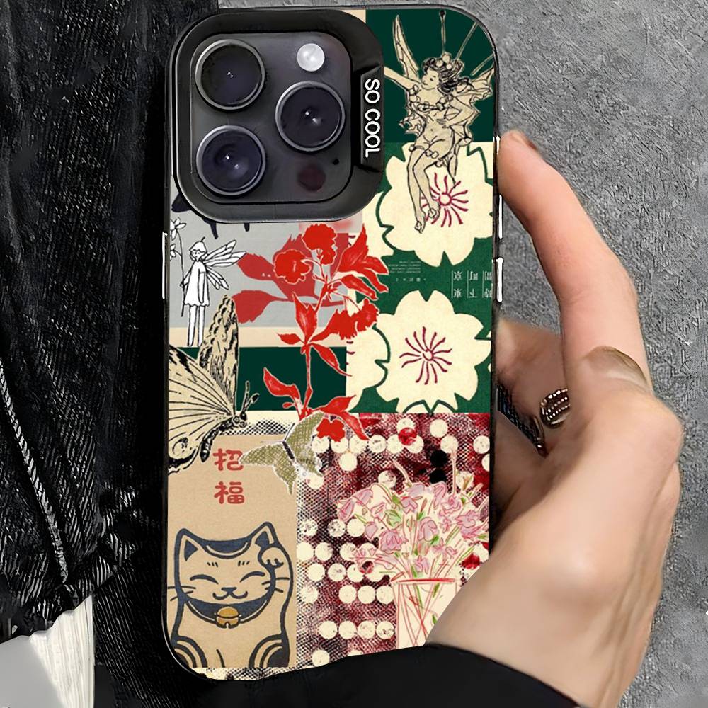 China Chic Mosaic Graffiti Green Rattan Phone Case For iPhone 17 16 15 14 13 12 11 XS XR X Pro Max Plus Colored Silver Cover