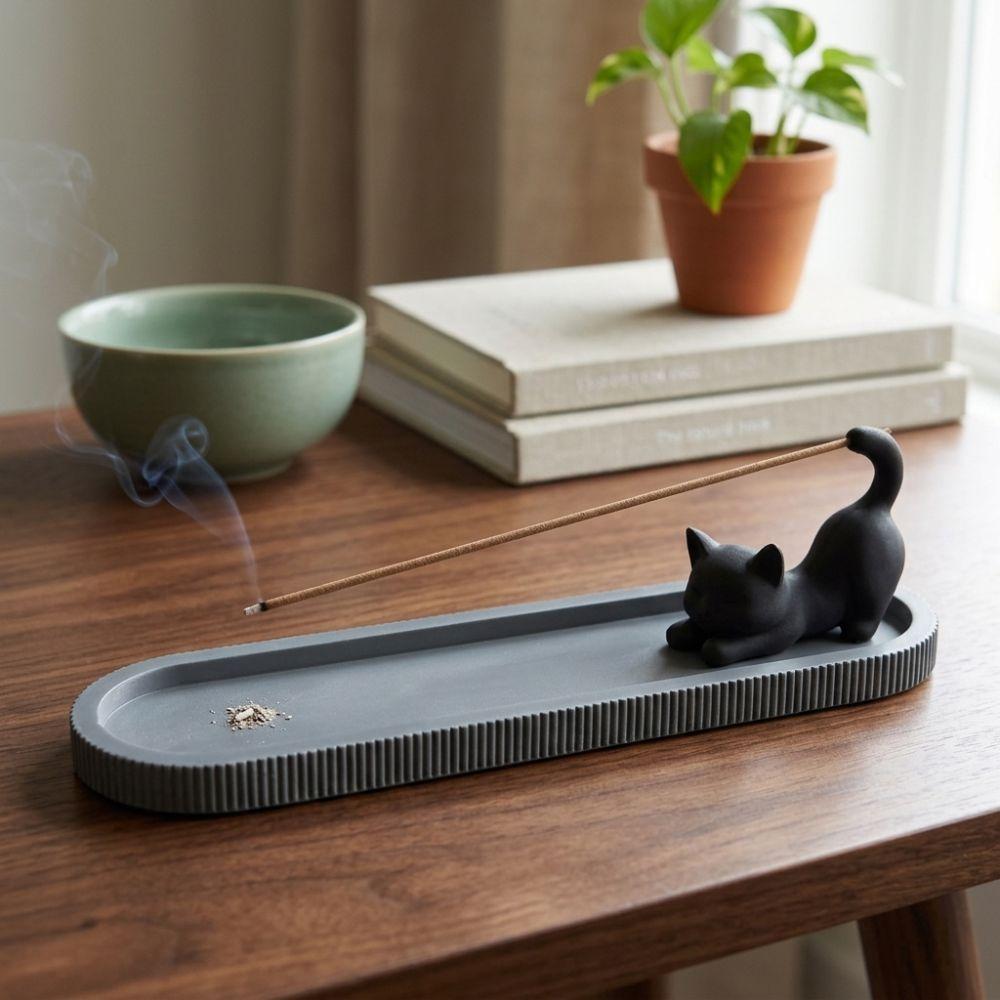 3D Printed Cat Figurine Incense Burner Mobile Cat Incense Burner with Ash Catcher Home Decor