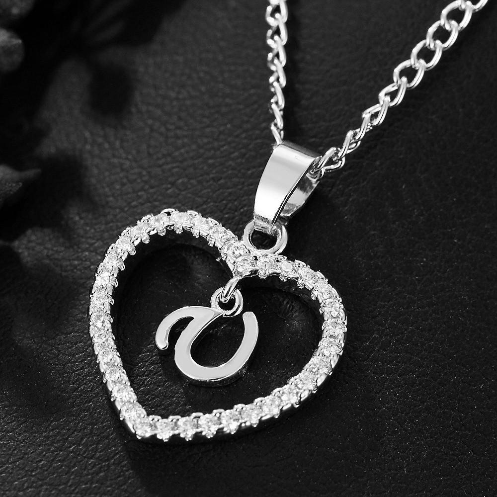Heart Pendant Zircon Letter Necklace - 26 Letters Available