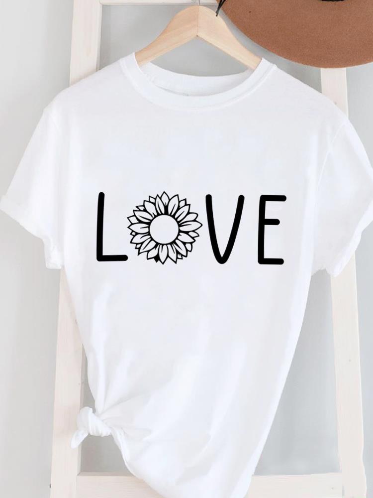 (Asian Size) Women's Top T Female Print Short Sleeve T-shirts Fashion flower letter O-neck Casual Clothing  Graphic Tee