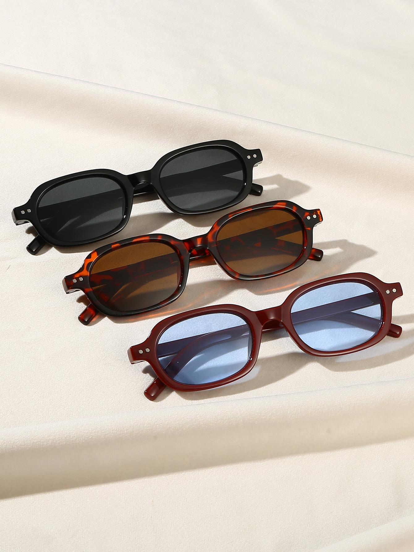 

3Pcs New Narrow-Frame Unisex Sunglasses with Multi-Color Rivet Design, Comfortable, Sun Protection, Multiple Combinations