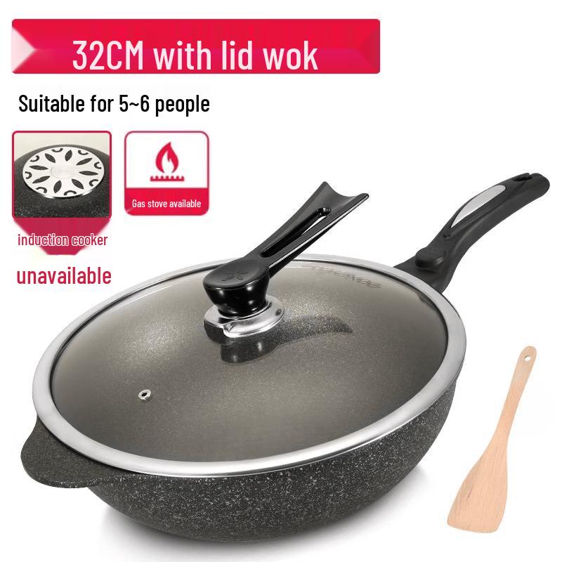 ZISIZ Maifan Stone Non-stick Wok with Lid