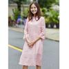 2020 Summer Women's Soft Pink Lotus Sleeve Cotton Linen Embroidery Dress