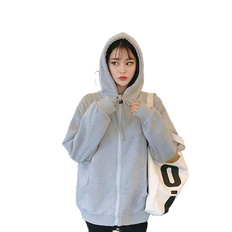Damen Einfarbige Kapuzen-Reißverschluss-Sweatjacke - Lockere Passform, Mit Samt gefüttert, Frühling/Herbst Lässiger Sport-Cardigan.
