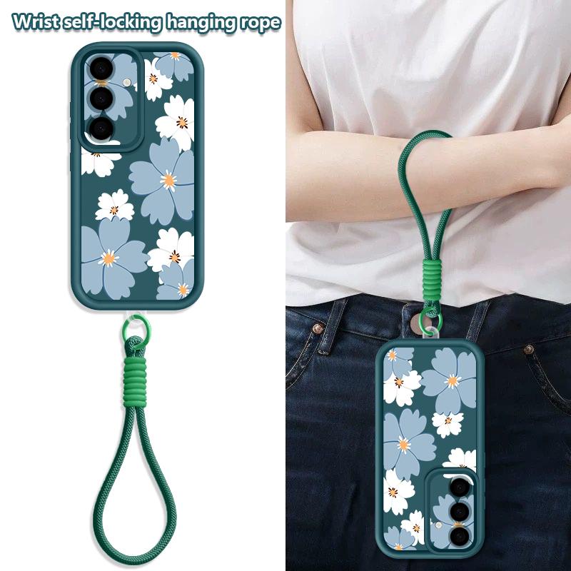 Wrist Lanyard Phone Case For Samsung Galaxy S26 S24 S25 Ultra S23 S25 FE A57 A17 A56 A16 A55 A54 A15 A25 Floral Print Back Cover