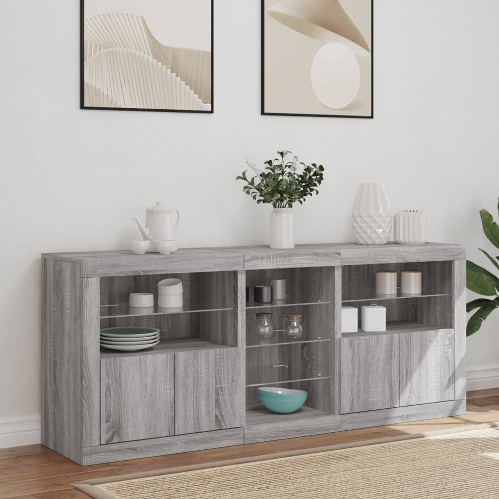 Sideboard with LED Lights Grey Sonoma 162 x 37 x 67 cm