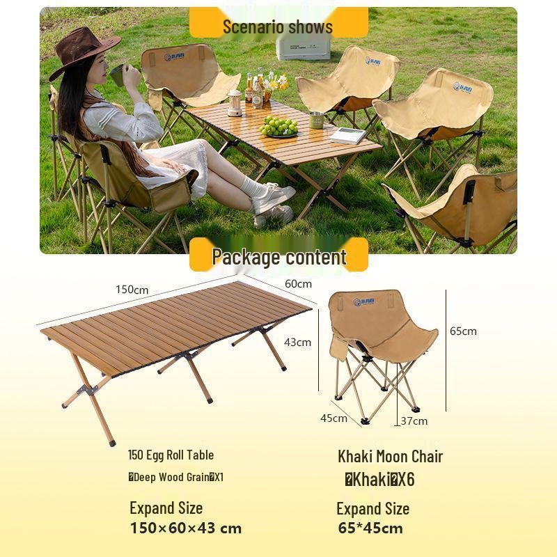 Tragbares faltbares Campingtisch- und Mondstuhlsset mit aufrollbarem Tisch