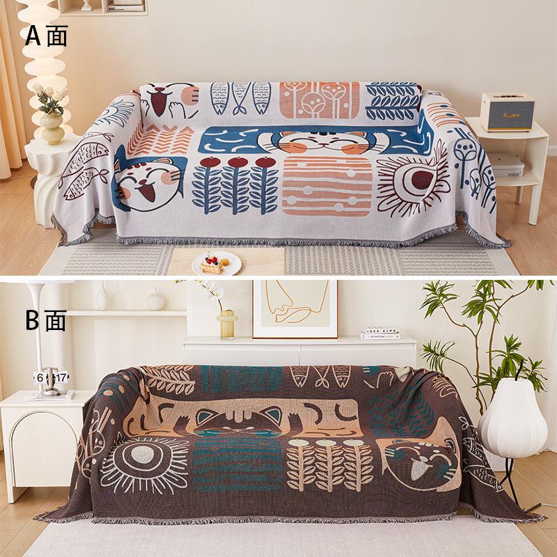 Double Sided Pattern Cartoon Sofa Cover Beds Blanekets Throw Blanket Picnic Mat With Tassel Sofa Bed Universal Decorative S006