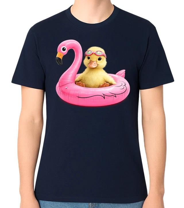 Cute Duck Flamingo Float T-Shirt Funny Summer Animal Graphic Unisex Tee S