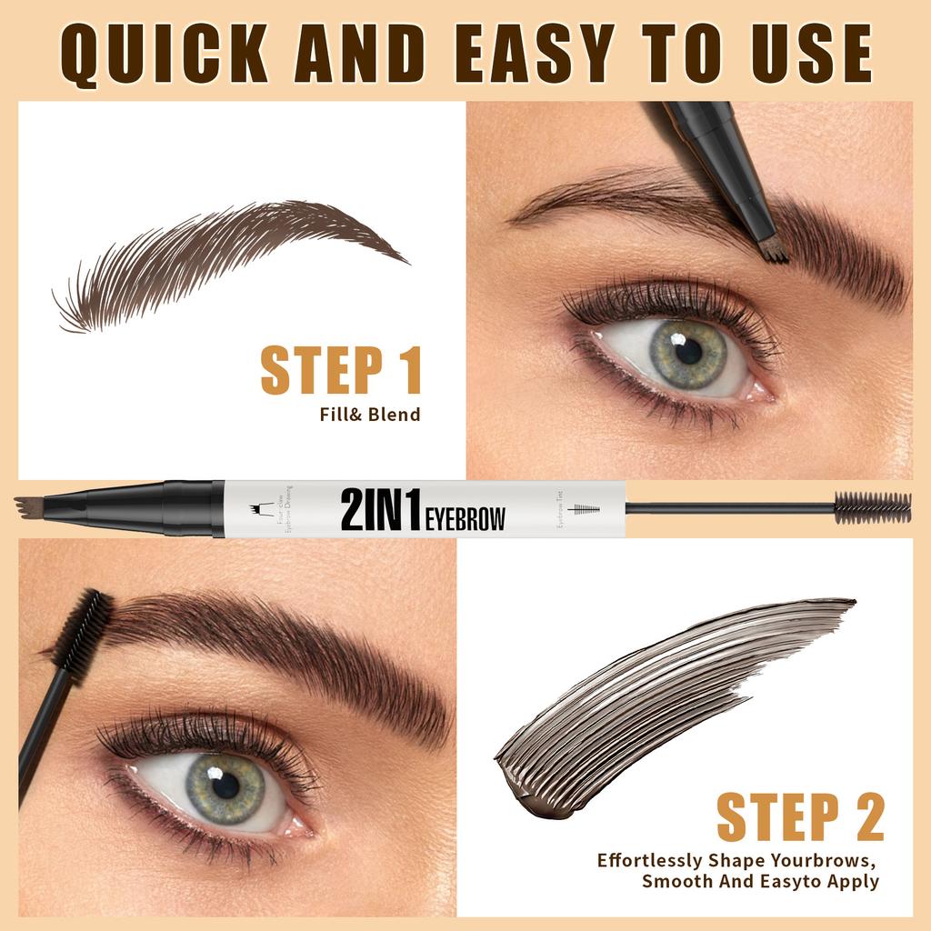 New Four-Pronged Eyebrow Pencil + Eyebrow Dye Cream Waterproof, Sweat-Proof And Non-Smudging 2-In-1 Liquid Eyebrow Pencil Eyebrow Dye Cream