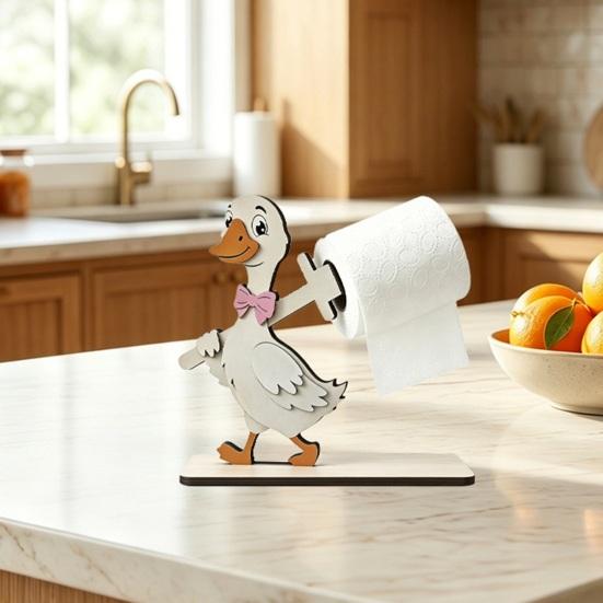 Handmade Wood Bathroom Tissue Stand Funny Animals Wooden Toilet Paper Holder, 3D Animal Decor, Cute Cartoon Sturdy Roll Free Standing for Home,