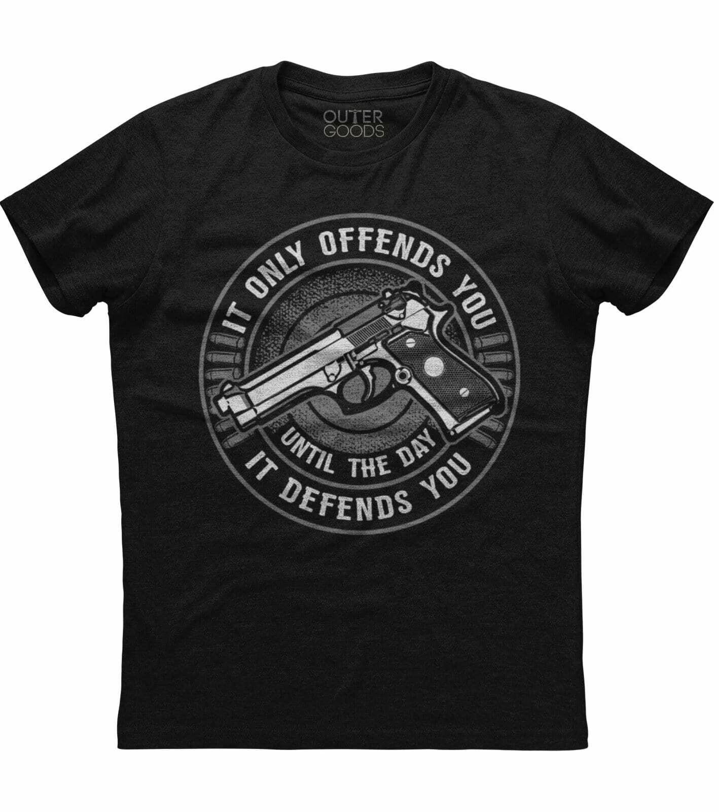 It Only Offends You Until The Day It Defends You, Men s Patriotic Black T-shirt 2XL