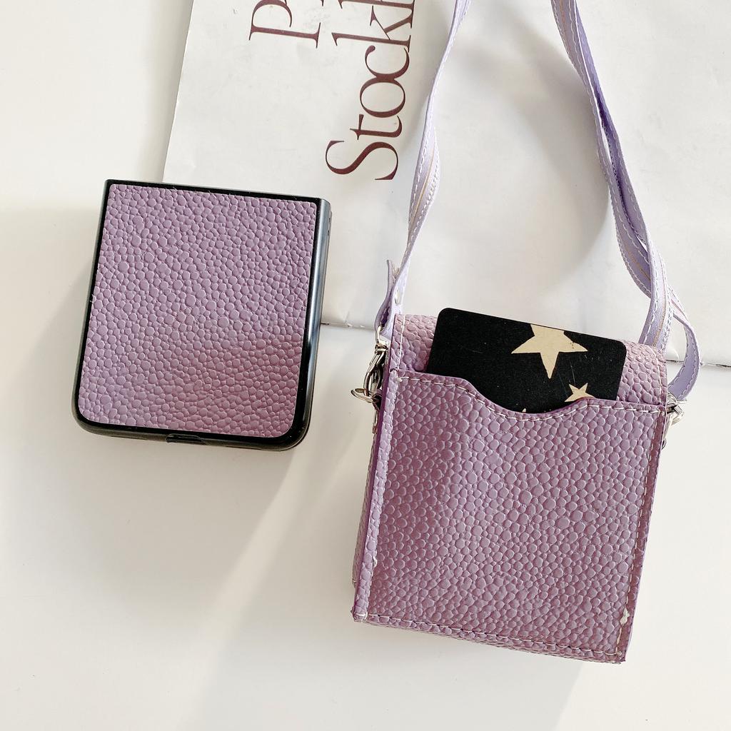 2 In 1 Crossbody Bag Phone Case for Samsung Galaxy Z Flip 5 3 4 Flip3 Flip4 Flip5 5G Case Shoulder Pouch Strap Leather Cover