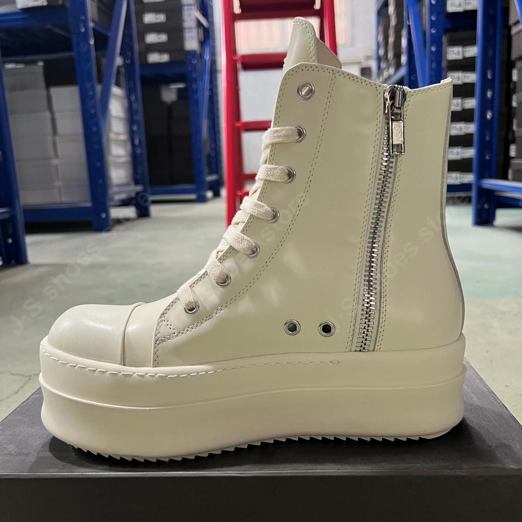 R-o Designer Boots Men Sneaker Ivory White Leather Ankle Boot Women Shoe Lace Up Platform 6cm Thick Sole High Top Casual Shoes