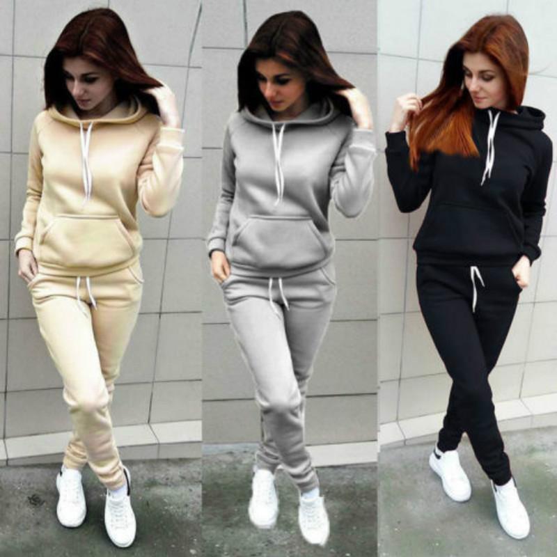 Tuta da donna solida Felpe con cappuccio casual Felpa Pantalone Set Abbigliamento da salotto Completo sportivo 2 pezzi Abiti autunnali invernali