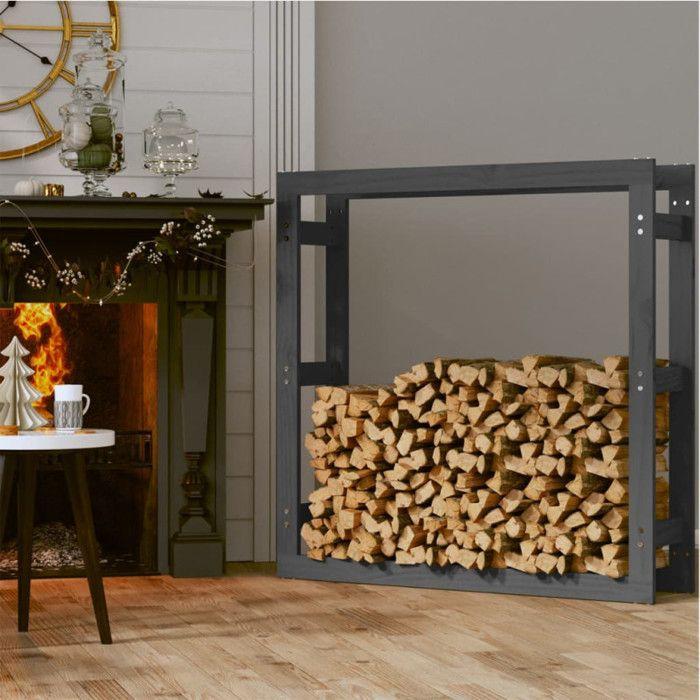 822424 vidaXL Support pour bois de chauffage Gris 100x25x100 cm Bois de pin