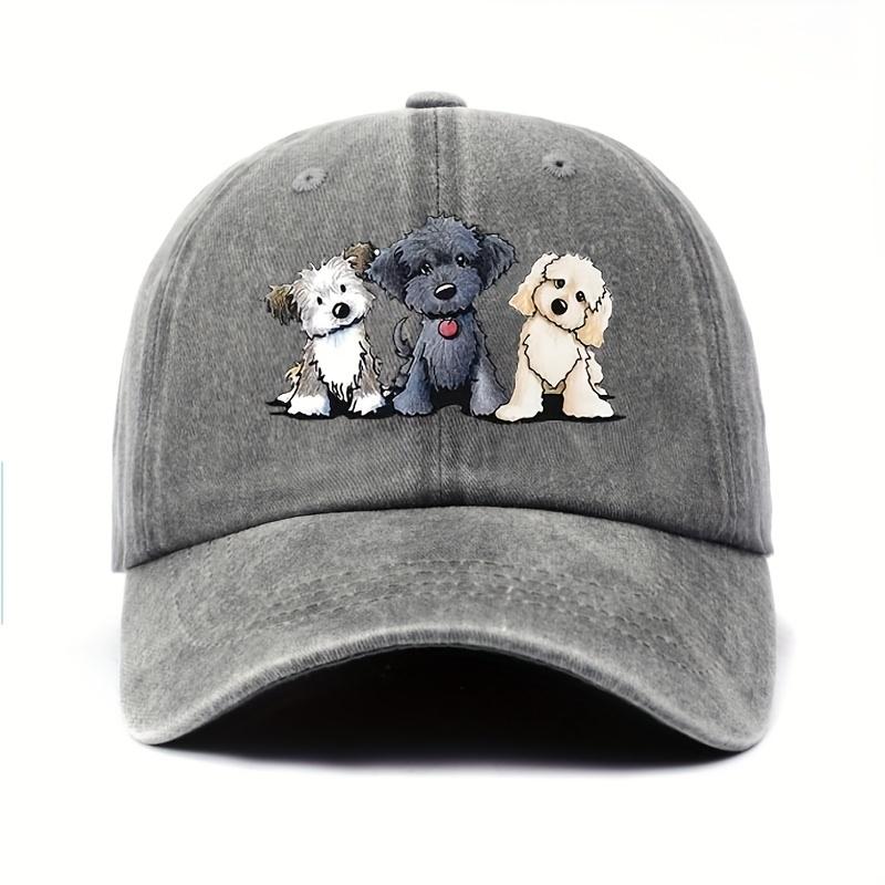 Czapka bejsbolowa z nadrukiem trzech kreskówkowych szczeniaków - urocza i zabawna czapka bejsbolowa w stylu retro dla miłośników psów