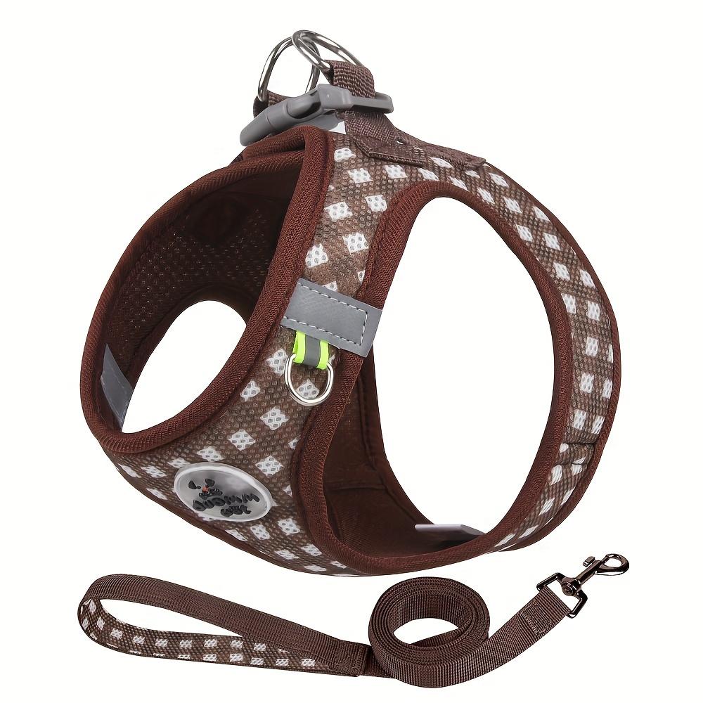 1pc Reflective Plaid Dog Harness with Leash, Breathable Polyester Mesh, Safety Traction Buckle, No-Battery Night Visibility, Under 4ft  for Small Dogs