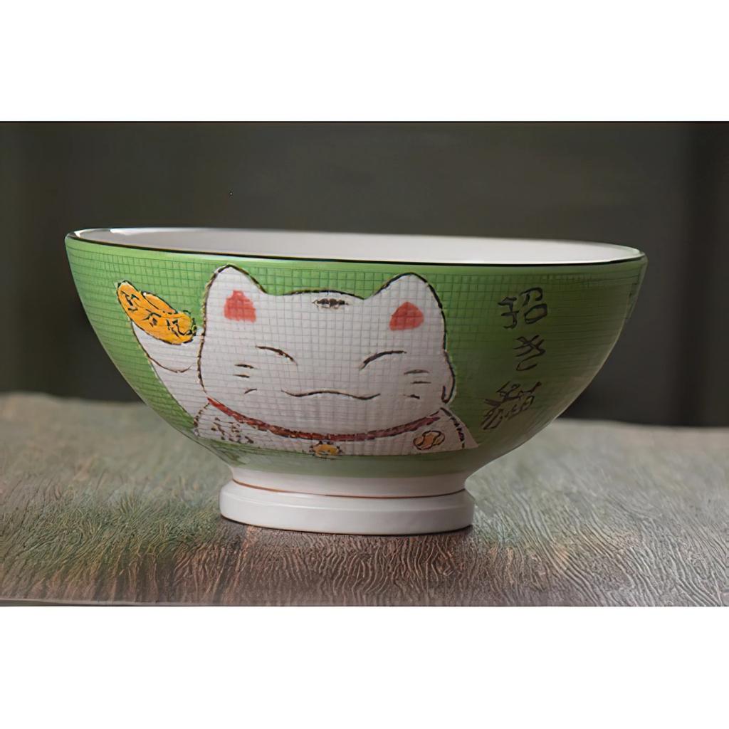 Ceramic High Bowl Multi-Sized Colorful Lucky Cat Soup Bowl Salad Bowl Underglaze Kitchen Household Tableware Children's Couple