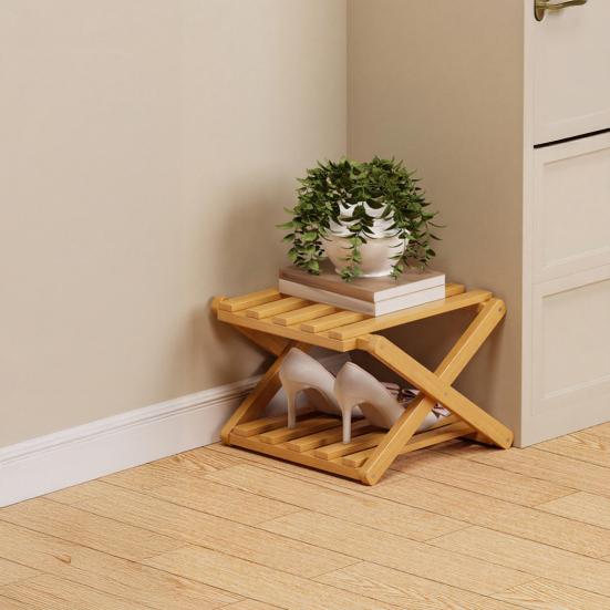 Wooden Folding Shoe Rack No Assembly 2/3/4/5/6/7 Tiers Bamboo Corner Shoe Rack Hallway Entryway Small Space Shoe Organizer Shelf