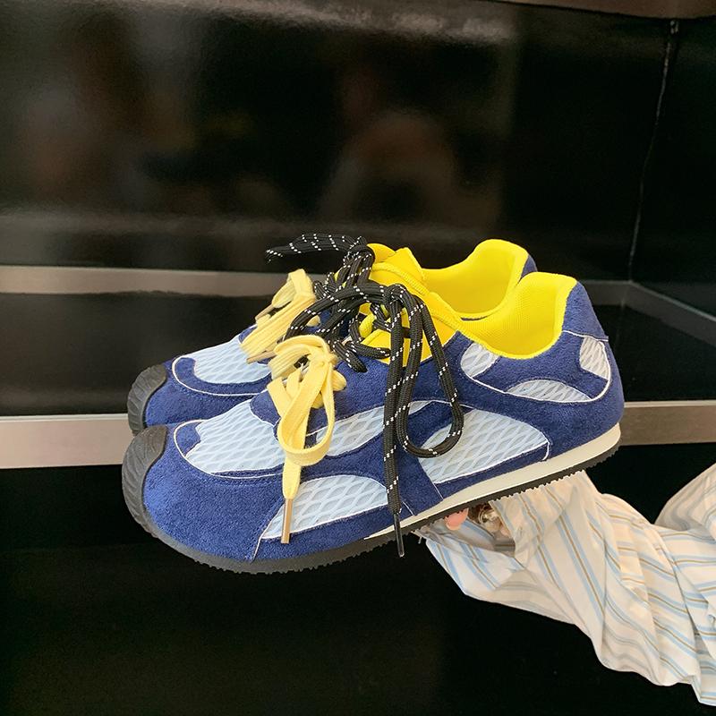 Women's Luxury Flat Sneakers, Patchwork Leather Shoes, Air Mesh, Running and Walking, Couples Wear, Fall 2025 Designer Retro