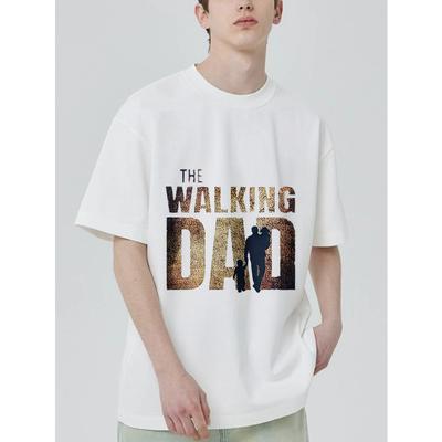 Das Walking Dad Schwarzes T-Shirt mit Vater- und Kind-Silhouettengrafik für Freizeitkleidung