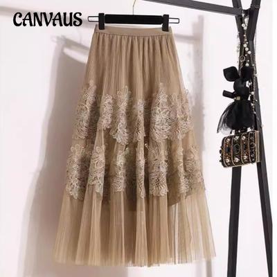 Lace Half-body Skirt Mesh Yarn Big Swing Long Skirt Women's Sweet Cake Pleated Skirt Sub