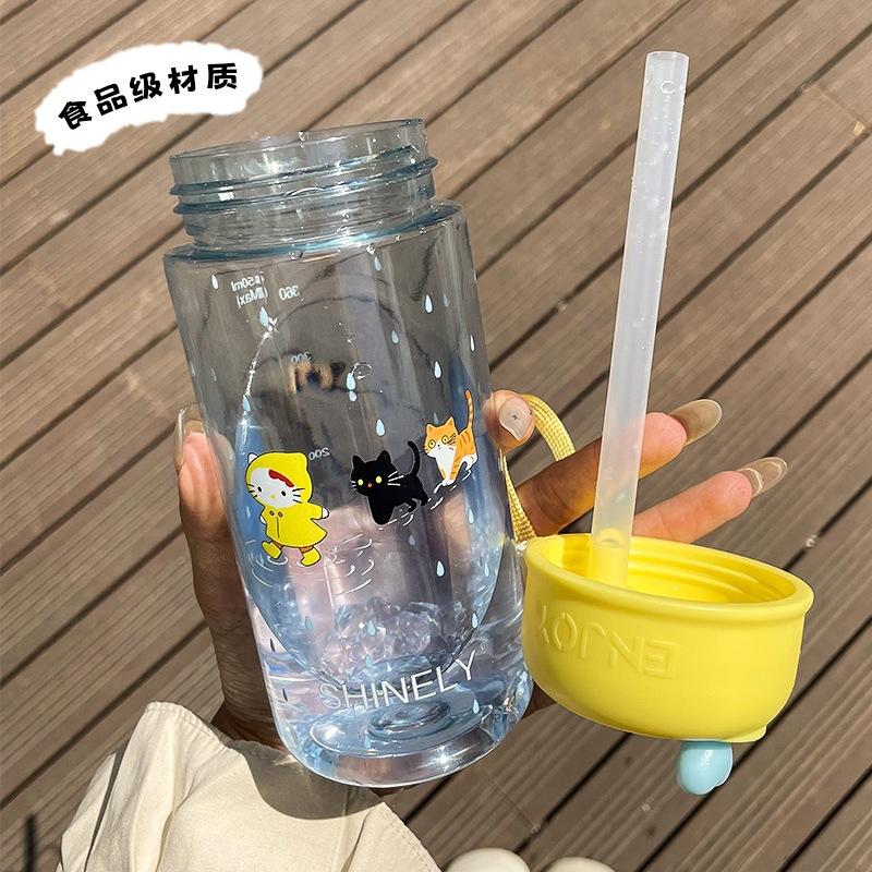Water bottle water cup 1011 cute cartoon children straw cup girl Kitty small summer portable cup