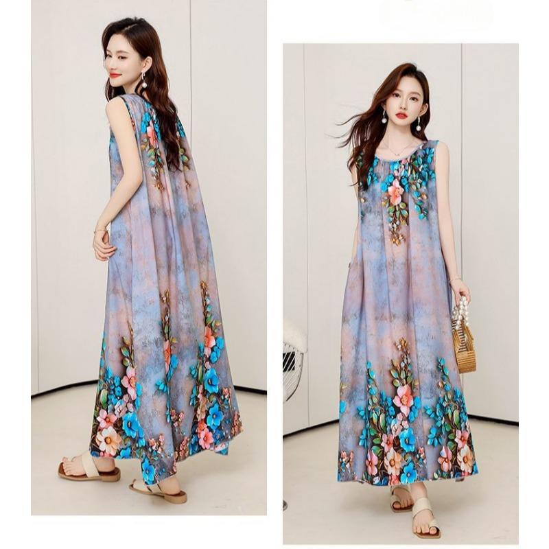 Plus Size Sleeveless Boho Dress Ethnic Summer Beach Maxi Long Dress Vacation Fashion