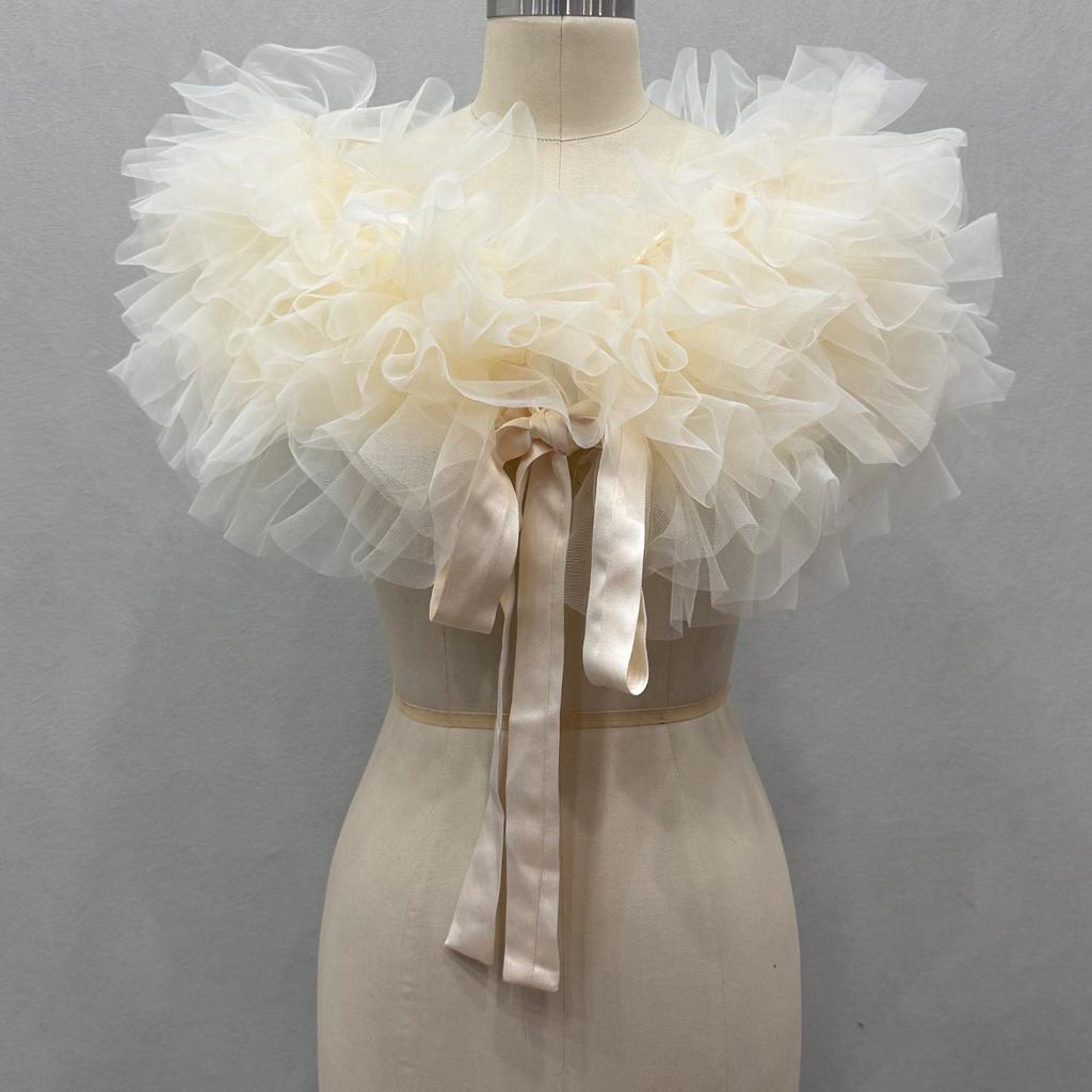 Donna Spalle Scoperte Soffice Grande Coprispalle in Tulle Nodo con Nastrino di Raso Davanti Bolero Rete Trasparente Copricostume per Matrimonio Sposa Abito da Sera Shooting Fotografico Festa