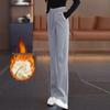 Women's Plus Velvet Wide-Leg Pants: Thick, High-Waisted, Slimming, Autumn/Winter, Plus Size, Loose-Fit, Casual, Trendy.