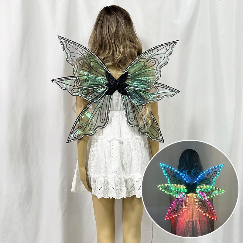 Bunte LED-Fee Flügel Leuchtende Schmetterlingsflügel Cosplay Engelsflügel für Mädchen Tanzaufführung Kostüm Zubehör