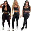 2026 Women Sleeveless Crop Tank High Waist Scrunch Butt Leggings 2 Piece Yoga Workout Tracksuit Solid Contrast Stripe Gym Fitness Set