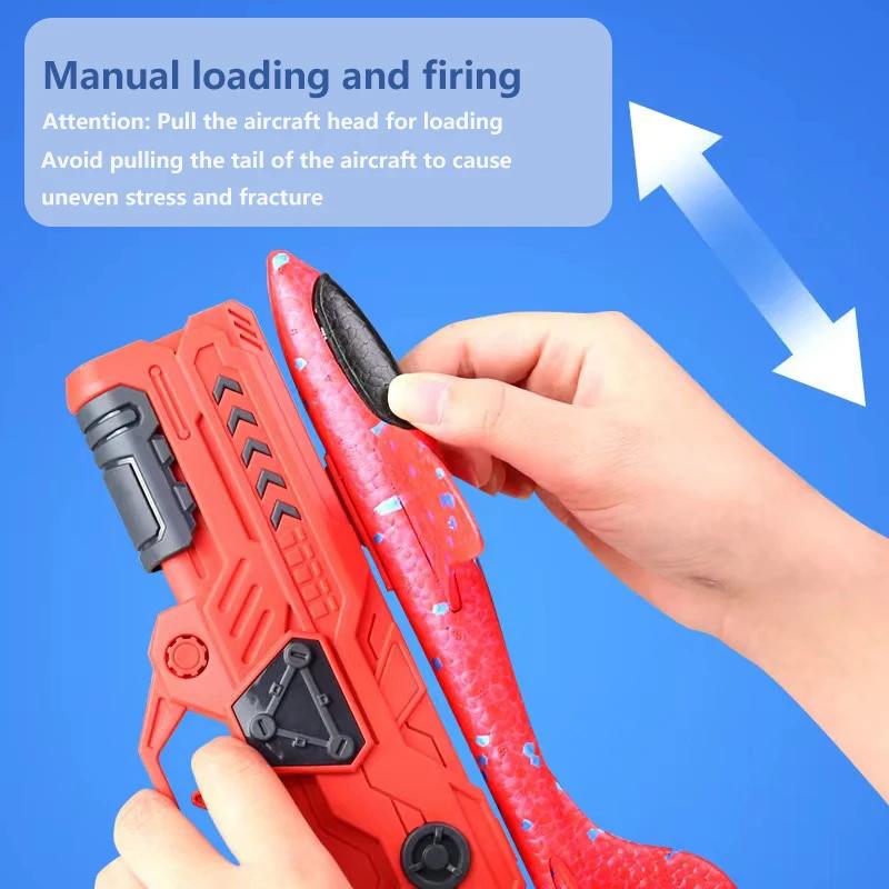 Outdoor Games Kids Glider Flight Flying Throw Foam Plane Shooting Gun Catapult Plane Launcher Toy for Kids Shooting Toy
