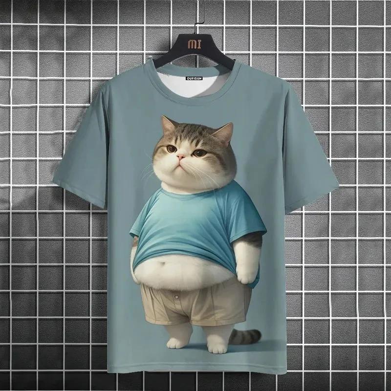 3D Printed Men's T-shirt Cat Pattern T-shirt Summer Street Short Sleeved Round Neck Top Fashionable T-shirt