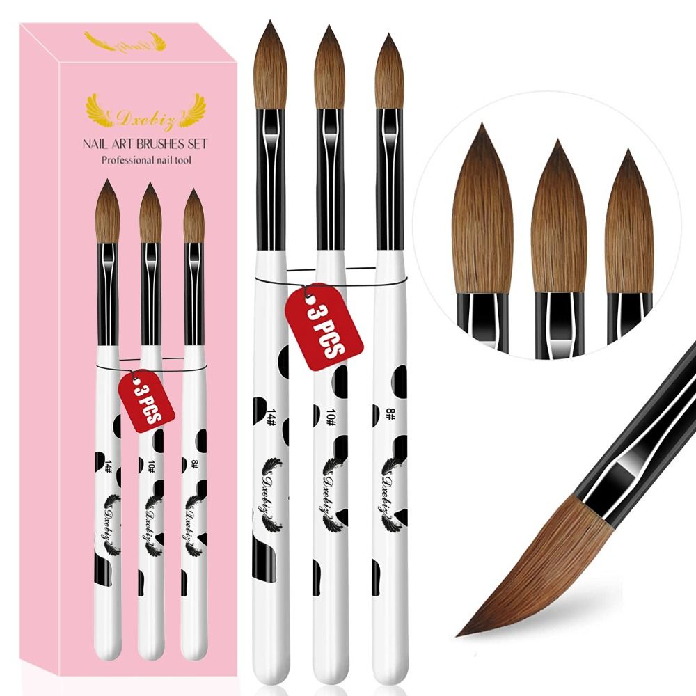 

3Pcs 8/10/14 Acrylic Nail Brushes Leopard Print Sizes Nail Salon DIY Kit for Beginners