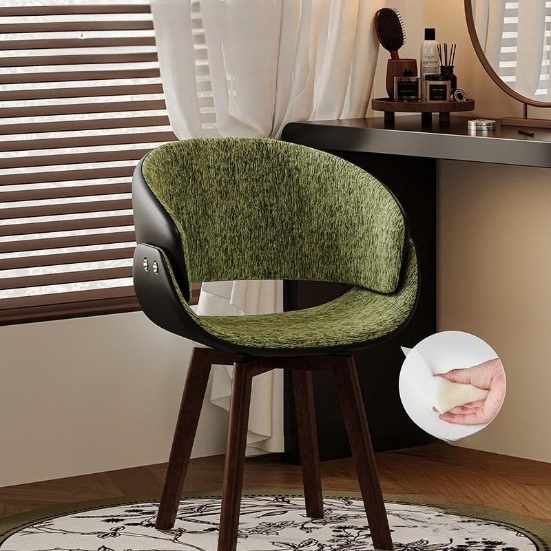 Swivel Solid Wood Vanity Stool with Backrest, Rotating Makeup Chair Comfortable Dressing Table Bench for Bedroom Home