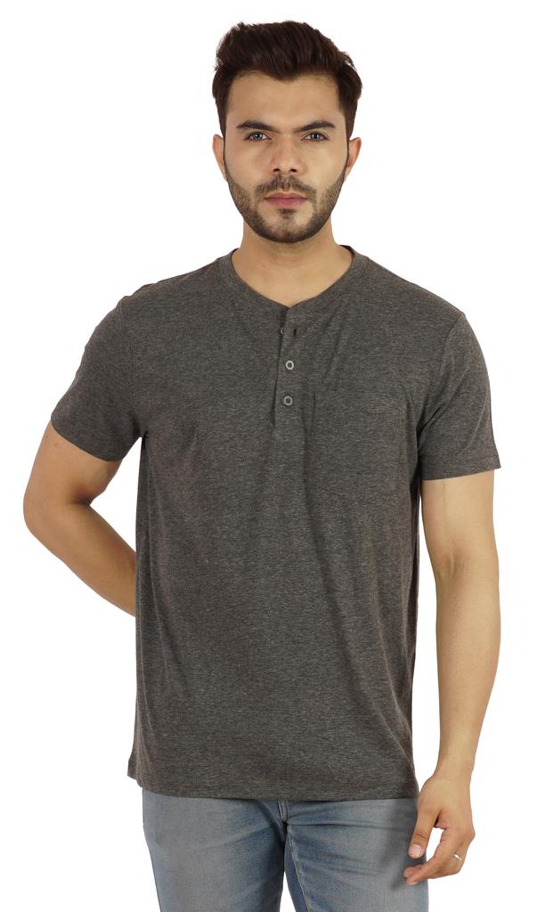 Inkmeso Solides Henley-T-Shirt für Herren Baumwolle Kurzarm T-Shirts Tasche