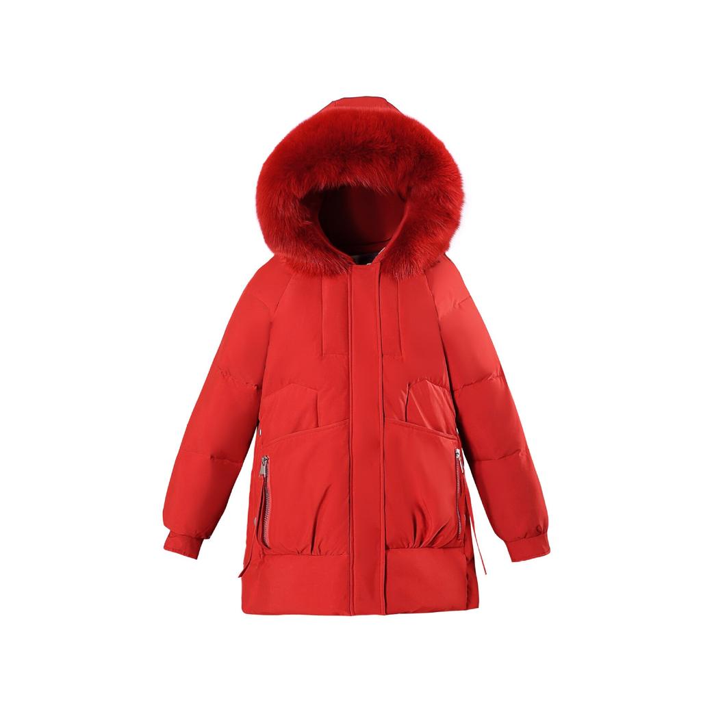 Frauen Winter Mit Kapuze Kunstpelz Kragen Winddicht Große Tasche Midi Warm Mantel Puffer Jacke Baumwolle Gefütterte Parkas Outwear Mantel