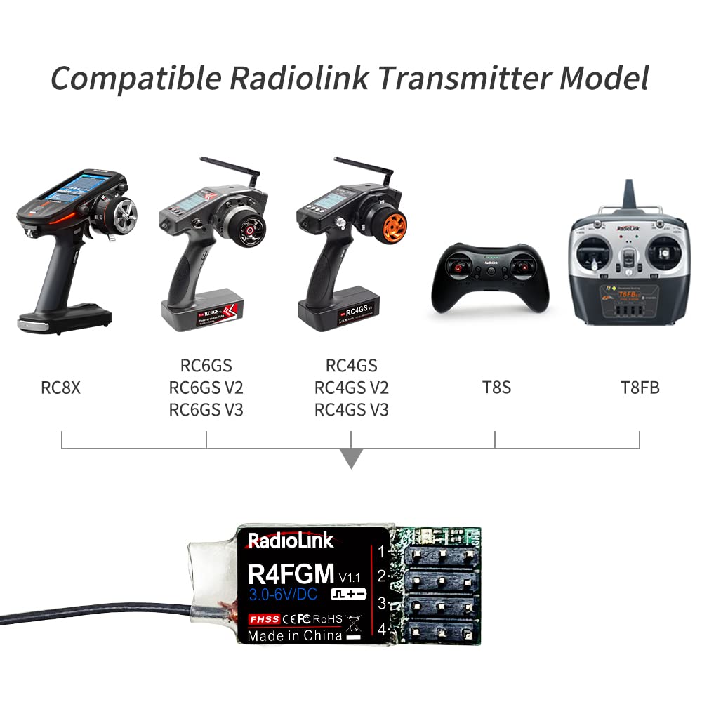 [Authentic RadioLink Product] Receiver with Gyro, Control Distance: 400m (2.4GHz 4ch), Miniature-Size Radio Control Car Transmitter for 128 Scale