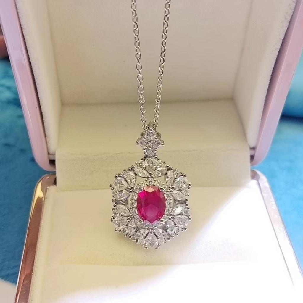 Luxury Jewelry Imitation Sri Lankan Sapphire Necklace Full Diamond High Carbon Diamond Treasure Pendant Collarbone Chain