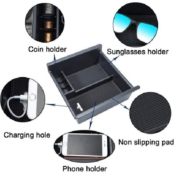 For Toyota 4Runner Kia Telluride Console Armrest Storage Tray Organizer Black
