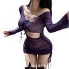 Sexy Underwear Women's Uniform Sexy Purple Mesh Perspective Qqny Hip Skirt Pure Desire Internet Celebrity Drawstring Folds